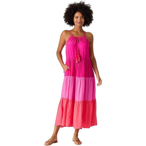 Tommy Bahama Women's Colorblock Midi Tiered Dress Pink Size Medium NWT - Picture 1 of 12